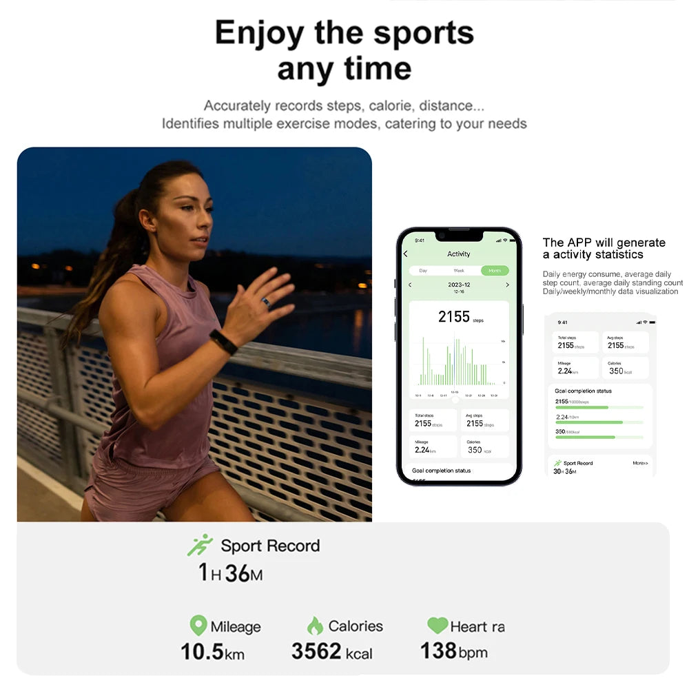 Smart Ring Titanium Steel Shell Health Monitoring, Waterproof, Multi-Sport Modes